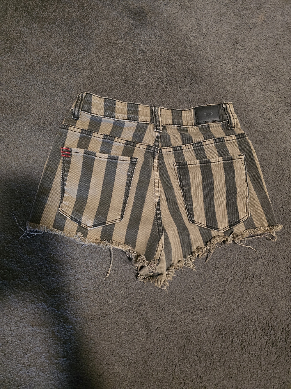 BDG Striped High-Rise Denim Shorts in Black & Tan